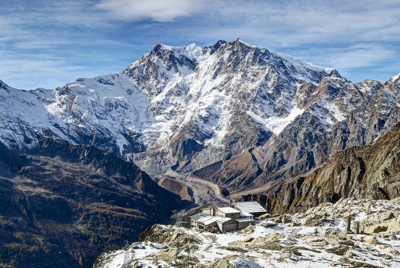 Bergstation der Seilbahn und Monte Rosa Ostwand